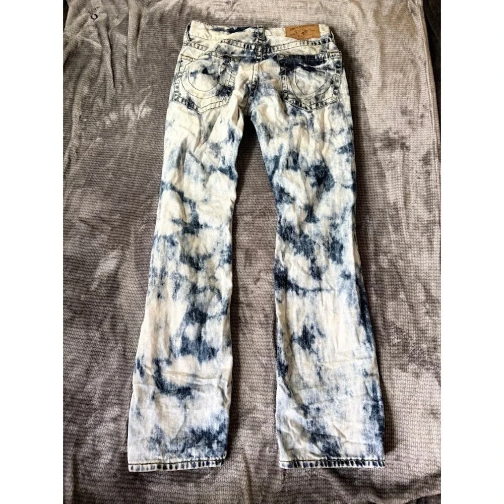 True Religion Mens Acid Wash Straight Leg Denim Jeans Blue White Size 30X33.